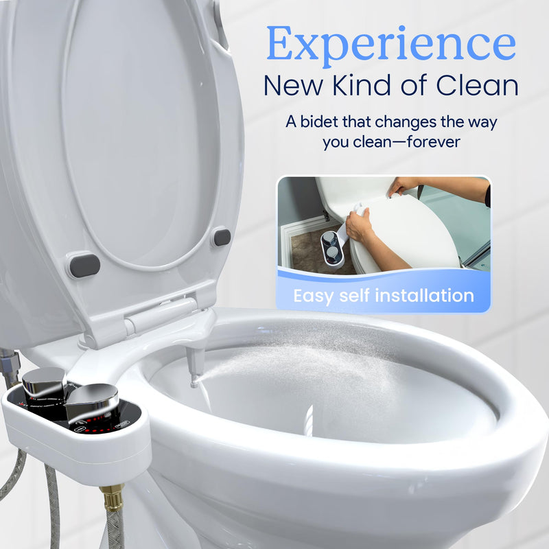 CLEAR REAR Bidet Attachment for Toilet Seat - Non-Electric with Self Cleaning Dual Nozzles, Leak Proof Connectors, Adjustable Water Spray, Rear & Feminine Wash - Hygienic Bathroom Upgrades (Black) A. Cold Water/Black 1.0