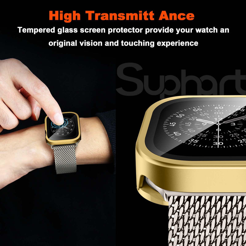 3 in 1 Compatible with Apple Watch Series 11/10 Case 42mm | Slim Straight Edge Metal Cover with Built-in Screen Protector+Back Frame for iWatch Series 11/10 42mm (Gold) Gold