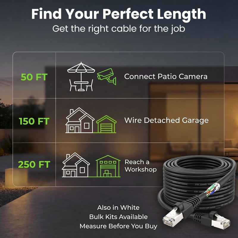 GEARit Cat6 Outdoor Ethernet Cable (50ft) 23AWG Pure Copper, FTP, LLDPE, Waterproof, Direct Burial, In-Ground, UV Resistant, POE, Network, LAN, Internet, Cat 6, Cat6 Cable - 50 Feet Black 50 Feet - Standard Cable