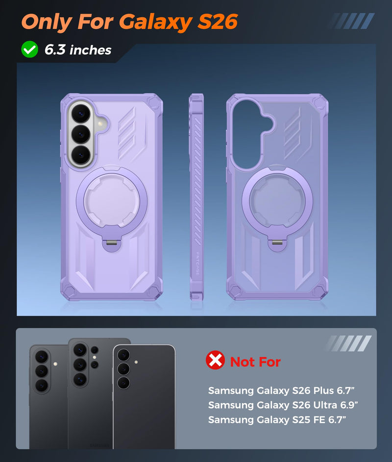 FNTCASE for Samsung Galaxy S26 Case with 360 Spin Magnetic Kickstand | Screen Protector, Compatible with MagSafe, Heavy Duty 20FT Military-Grade Drop Protection, Non-Slip, Shockproof Rugged Light Purple For Samsung Galaxy S26 (6.3 Inch)