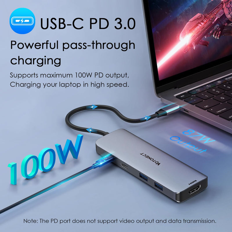 USB C Hub 10-in-1 with 4K HDMI Adapter, SD/TF Card Reader, 100W PD Charging, 2 USB 3.0 Ports, and 3 USB 2.0 Ports for MacBook Pro/Air, Dell XPS, Lenovo ThinkPad, etc. 10-in-1-HDMI