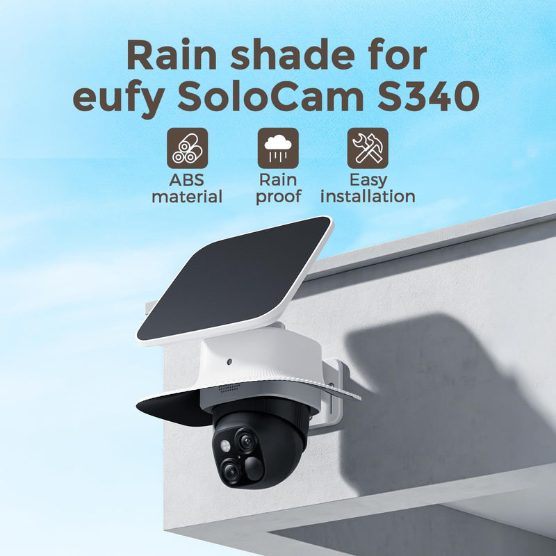 Eufy Rain Cover Sun & Rain Shield Cover Compatible with Eufy SoloCam S340, Anti-UV Heavy Duty ABS Weatherproof Protector Case for Solar Wireless Security Camera (Cover Only, No Camera) (White)