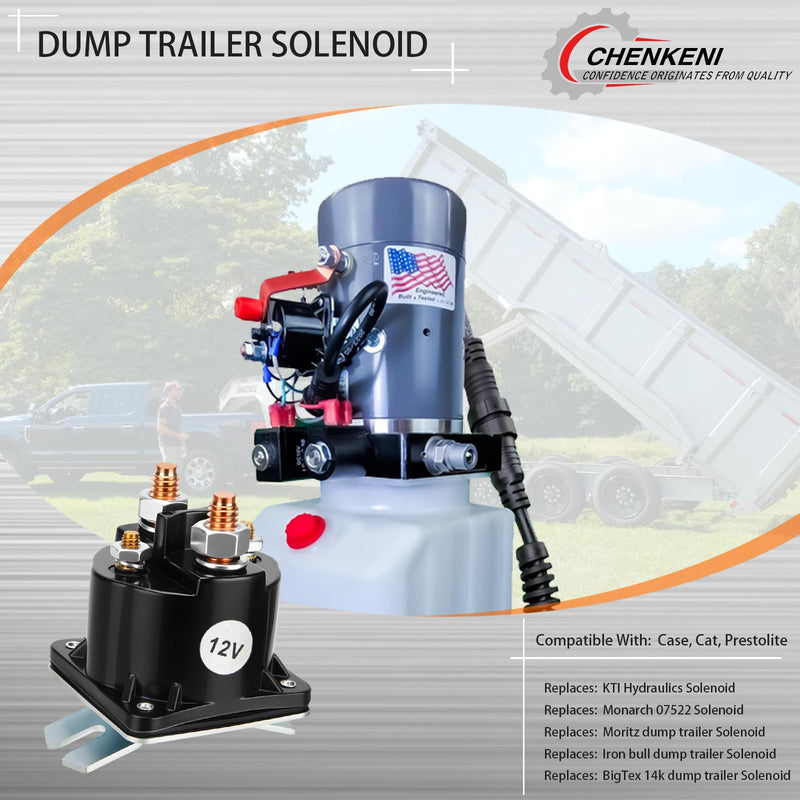 12V Dump Trailer Solenoid Relay, 4-Terminal Intermittent Duty Solenoid for Hydraulic Pumps, Replaces SAZ4201GJ, 7522, 070009, 190107, KTI 391-2-C (Fits Prestolite, Monarch, PJ Trailers, Iron Bull) 1