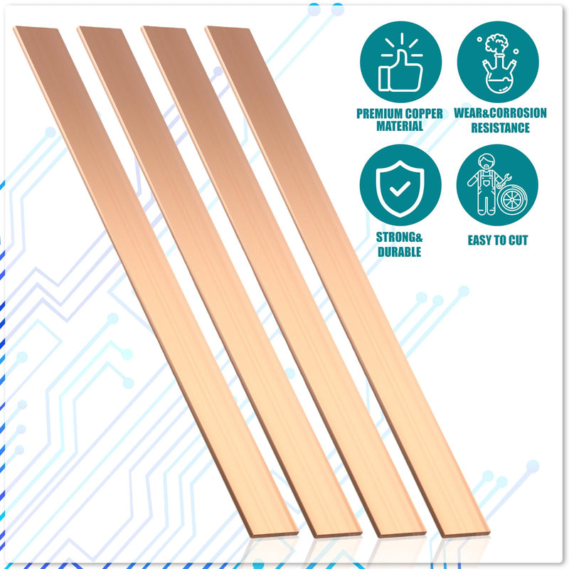 Gisafai 4 Pieces 1/8" x 1" x 12" C110 Copper Flat Bar 99.99% Pure Copper Bus Bars DIY Craft Electrical Connectors for Crafting Jewelry Repairs Enameling Electrical