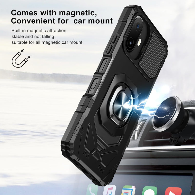 for TCL K70 5G/TCL K70 XE Phone Case with Tempered Glass Screen Protector,Military Grade Heavy Duty Shockproof Protective Cover,with Ring Kickstand (Black) Black for TCL K70 5G