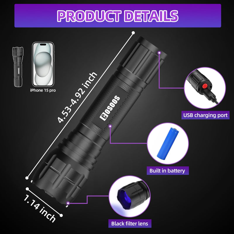COSOOS Air Conditioner Leak Detector Kit, Rechargeable UV Detection Tool with Protective Glasses, Portable Bag for Automotive Auto Oil AC UV Dye