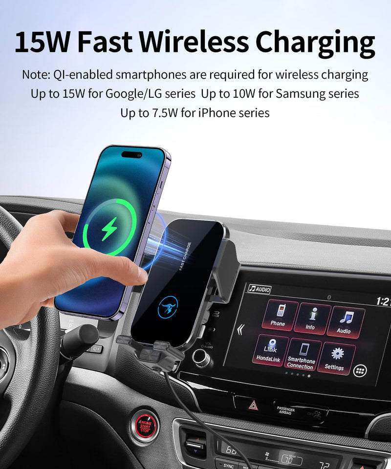 Wireless Charger Car Phone Holder for Honda Pilot Passport Ridgeline | 5/8" Screen,Pilot 2016-2020/Passport 2019-2020/Ridgeline 2017-2020, Auto Clamp Cell Phone Mount Clip Accessories 15W Qi Stand 5/8-inch for16-20Pilot19-20Passport17-20 Ridgeline