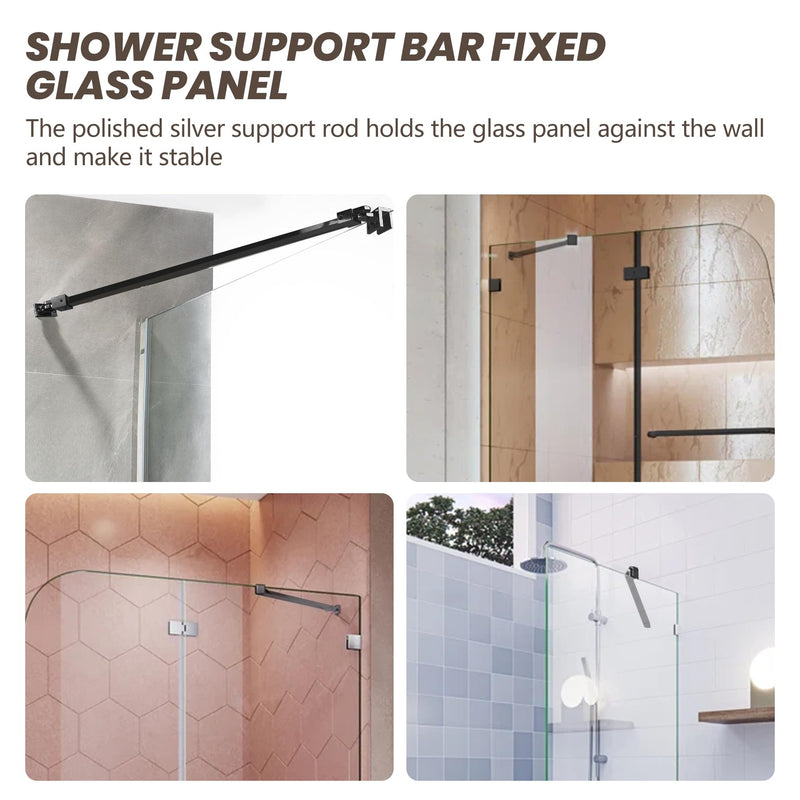 Shower Glass Door Support Bar, Wall-to-Glass Brace for 1/4"(6mm), 5/16"(8mm), 3/8"(10mm) Frameless Glass Panel, 18 Inch Long Stainless Steel Shower Rod, Matte Black