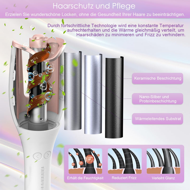 Hair Curler, Curling Wand, Curling Tongs, 4 Temperature Settings, 3 Adjustable Heating Times, for Different Hair Types and Curl Effects, Professional Salon Curling Iron