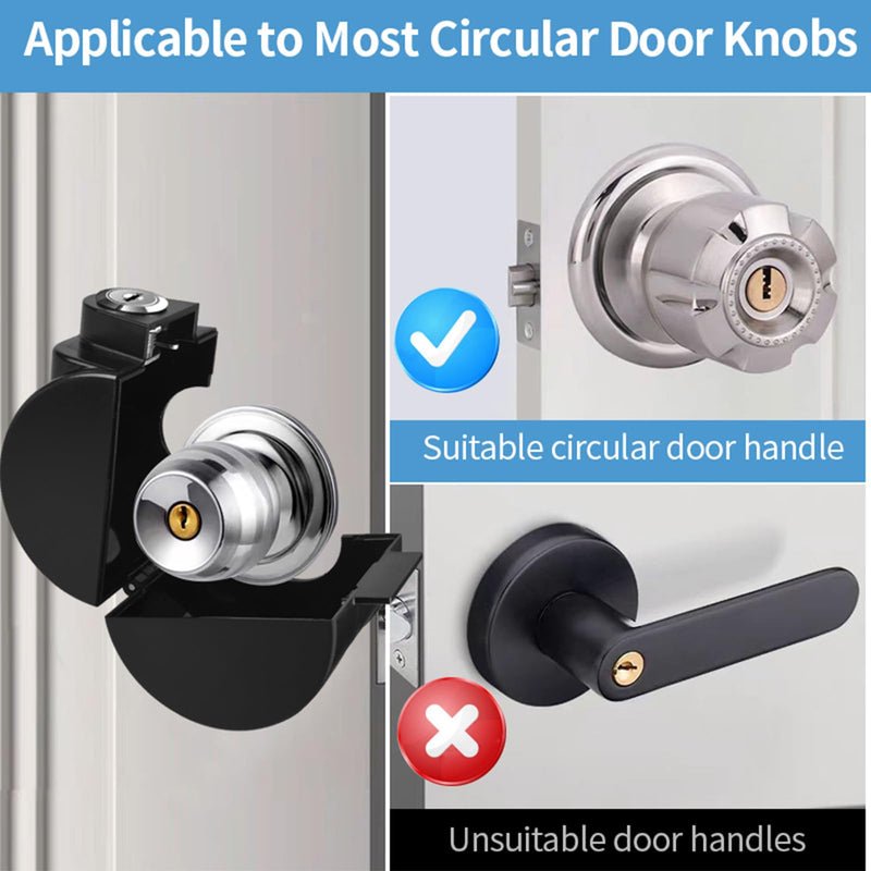 Child Proof Door Knob Cover Lock for Dementia Elderly Safety - Universal ABS Plastic Lock-Out Device for Bedroom, Bathroom, Gas Valve & Outdoor Faucets (Fits Most Circular Knobs)-2 Pack Black 2 Pieces
