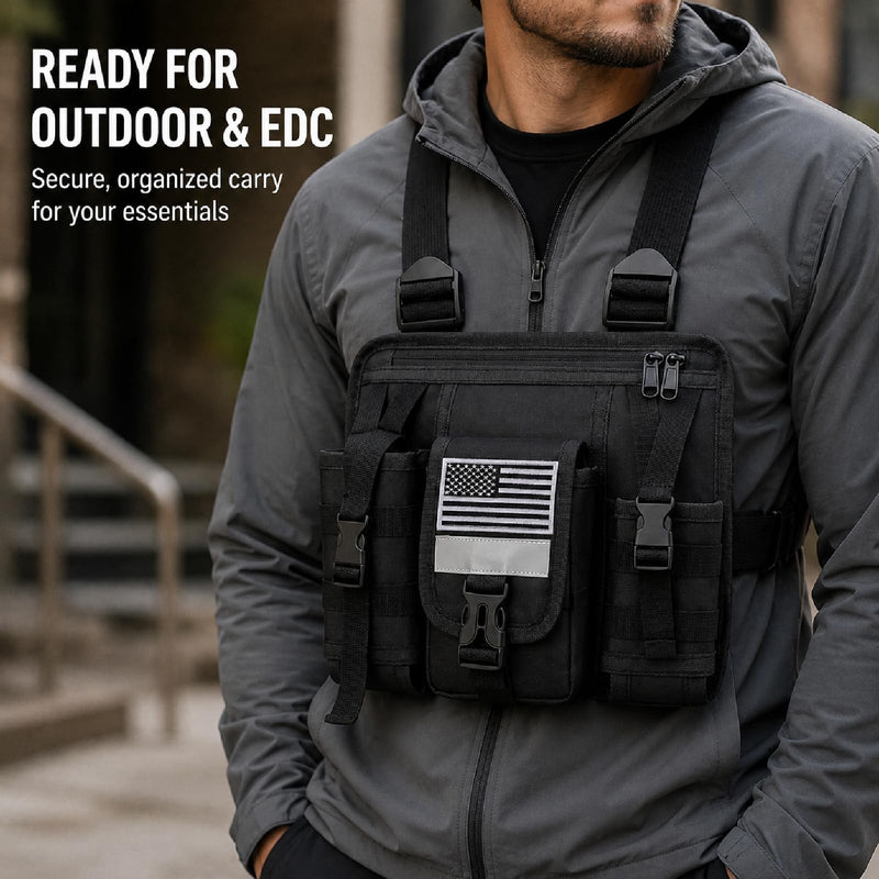 Radio Chest Harness Rig Walkie Talkie Vest Holster Chest Pack with Radio Holder Pouch for Baofeng Kenwood Motorola Two Way Radio