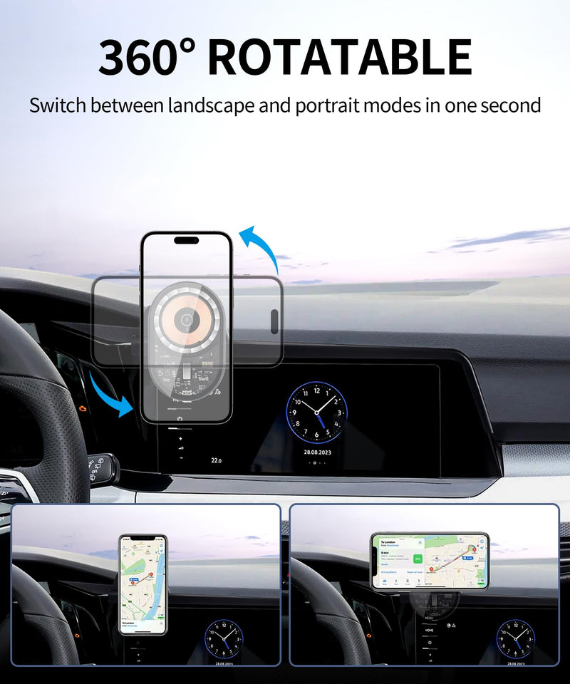 Wireless Charging Car Phone Holder for Volkswagen Golf/GTI/Golf R 2022-2024 | Magsafe Accessories Fast Charging Magnetic Cell Phone Holder Clip Compatible with iPhone Android, 3D Fit Vehicle Phone Stand For 2022-2024 Golf/Golf GTI/Golf R