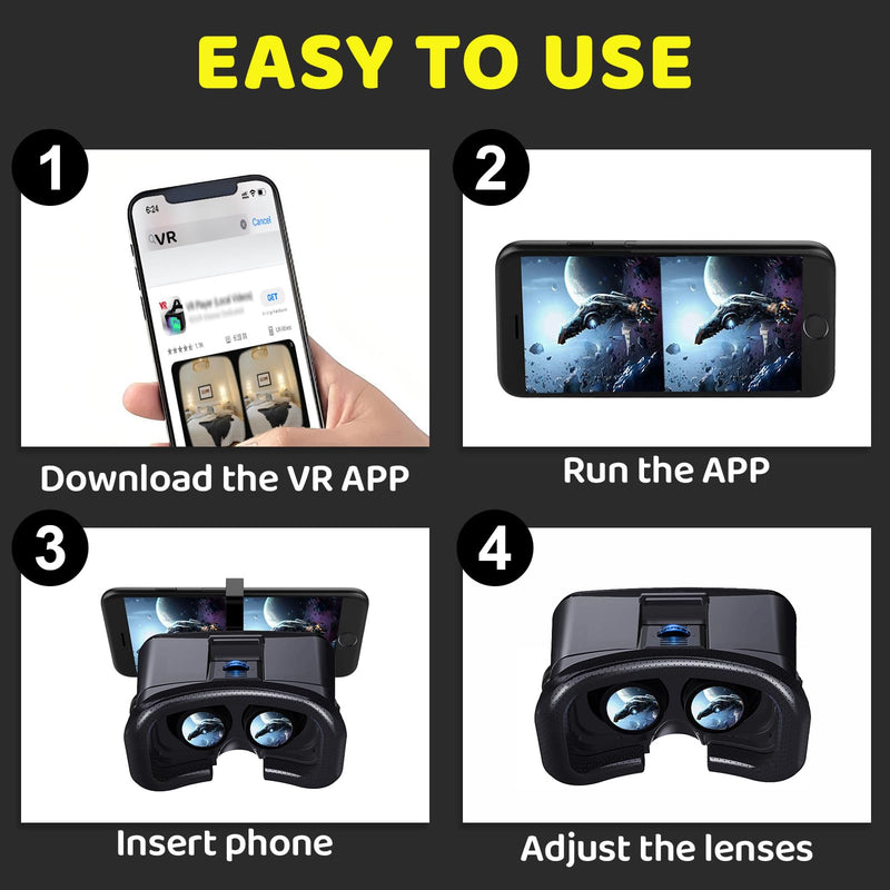 VR Headset for Phone with Controller, Virtual Reality Goggles for Kids & Adult 3D Family 110° FOV Anti-Blue Light HD Lenses, Compatible with iPhone17/16/15/14/13/12/11, Samsung, Android (Black) Black