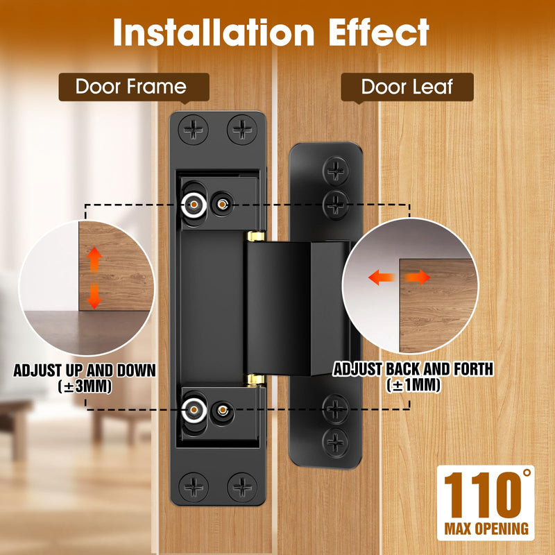 4.5" Hidden Door Hinge/Concealed Hinges,Invisible Hinges,Invisible Door Silent Door Hinge 110 Degree Swing Hinge 2-Way Adjustable Butt Hinge 4.5 x 2 x 1 (2, Black)