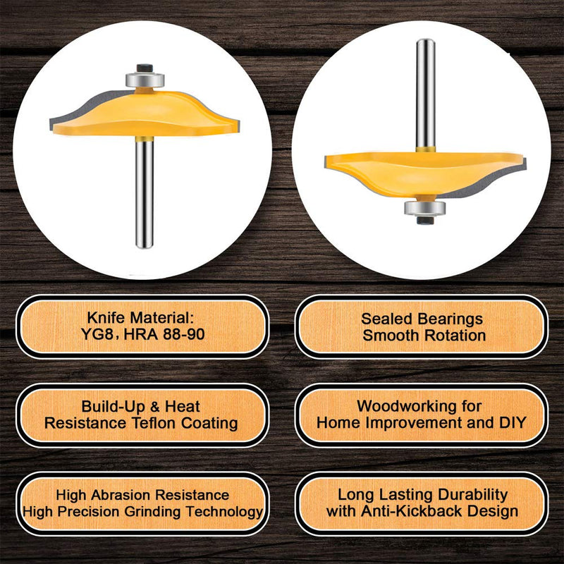 LEATBUY 1/4 Inch Shank Router Bit Set 3 PCS Round Over Raised Panel Cabinet Door Rail and Stile Router Bits Sets, Woodworking Wood Cutter, Woodwork Carbide Groove Tongue Milling Tool(AD-7) AD-7