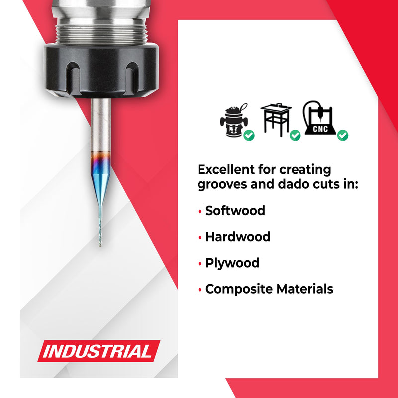 Amana Tool 51629-K SC Spektra Extreme Tool Life Coated Spiral Plunge 0.023 Dia x 1/8 CH x 1/8 SHK 2 Inch Long Up-Cut Router Bit