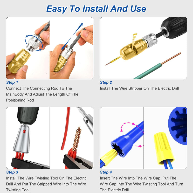 9Pcs Wire Twister Tool for Drill,YIHANGYE Wire Stripper for Drill,for 6-8-10-12-14 Gauge Electric Wire Stripper,Drill Wire Twister With 2Pcs Metal and Plasticwire Twisting ToolWire Connectors Nuts 9pcs