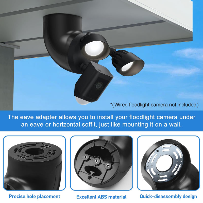 Eave Mount Bracket for Ring Floodlight Cam Wired Plus/Pro, V2/Pro, Smart Lighting Floodlight, Weatherproof Universal Mount for Blink, Wyze, Roku Wired Floodlight Cameras (Black) Black