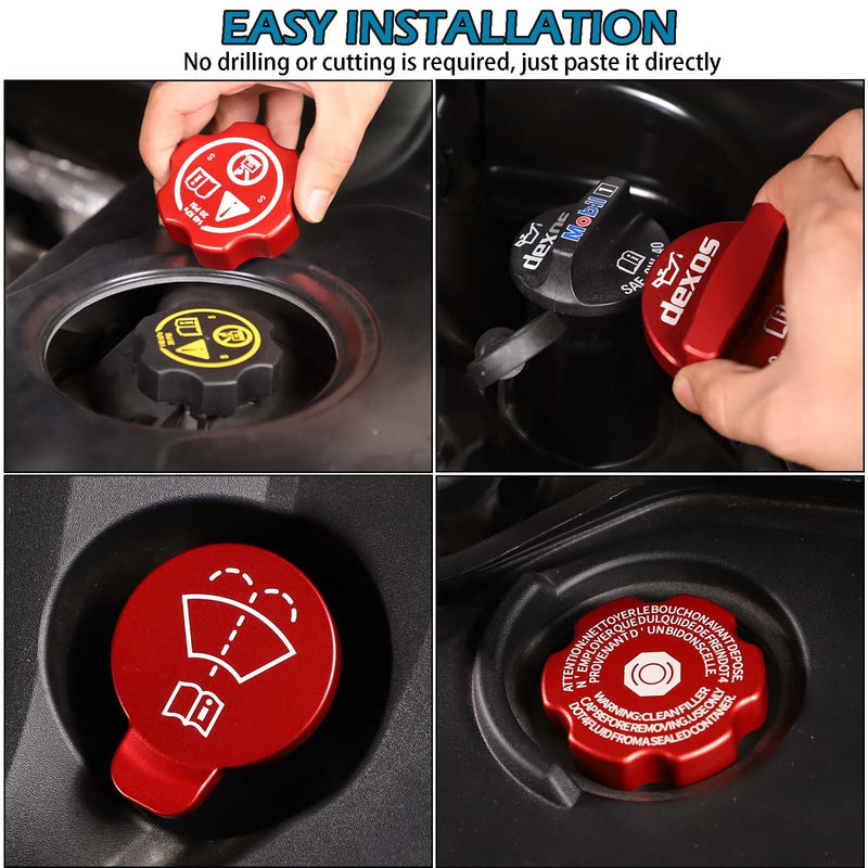 Aluminium Alloy Engine Oil Cap Radiator Cap Washer Cap Brake Fluid Cap Cover Trim Compatible with Chevrolet Corvette C8 2020-2023, Engine Cap Cover Set C8 Accessories 4PCS (Aluminum - Red) Aluminum - Red