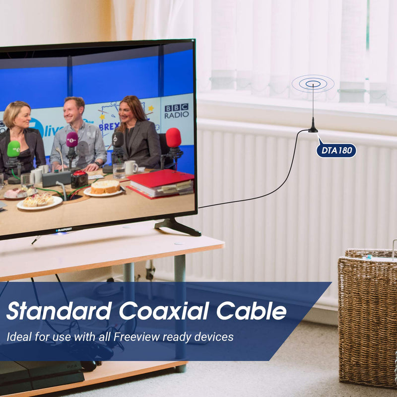 HDTV Antenna - August DTA180 - Portable Mini Digital Aerial with Magnetic Base - Easy Setup - Optimized for Free Over-The-Air HD Channels - Compact Design - Clear Reception