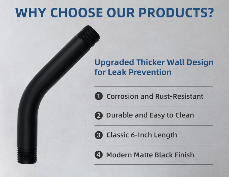 Wall Mounted Brass Shower Arm 6-inches with Flange Replacement for Delta U4993-BL, Matte Black