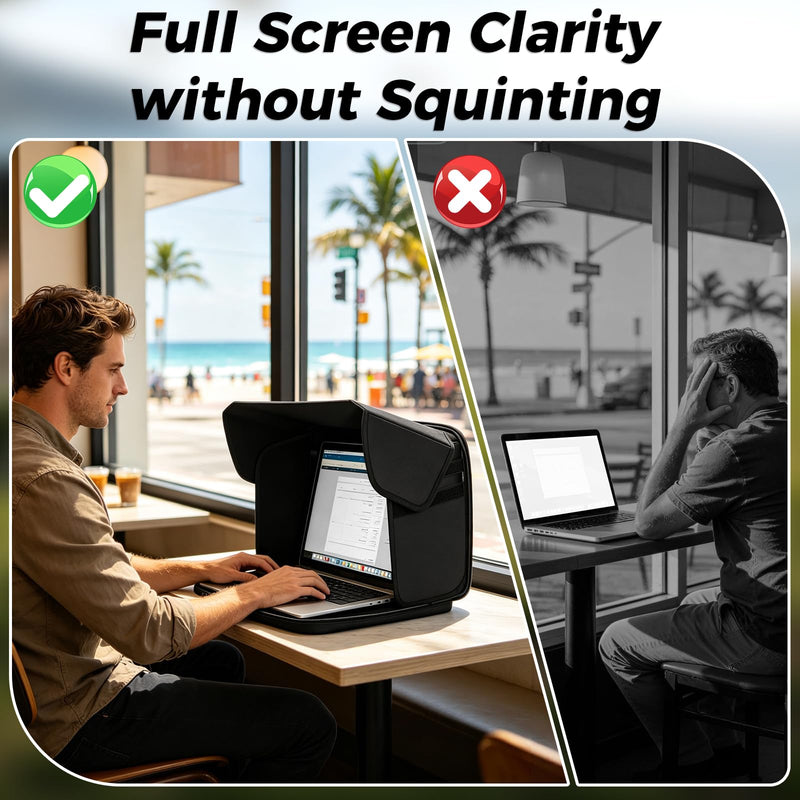 Laptop Sun Shade for Working Outside, for 13-16" Foldable Privacy Shield | UV Heat Reflective & Waterproof Laptop Tent, Anti-Glare Screen Hood,Portable Computer Case for Outdoor Work, Travel, Beach black