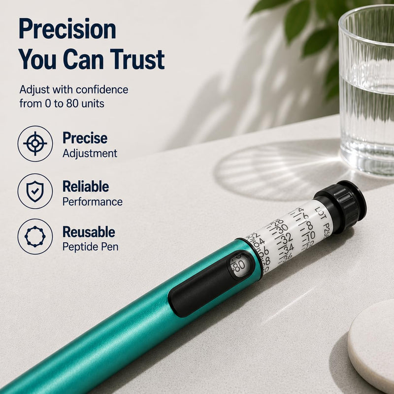 80 Unit Peptide Pen Injector, Reusable Peptide V1 Pens for 3ml Cartridges - Daily Use with Smooth Plunger & Travel Case, Universal Compatibility, Includes 50 Prep Pads, Green