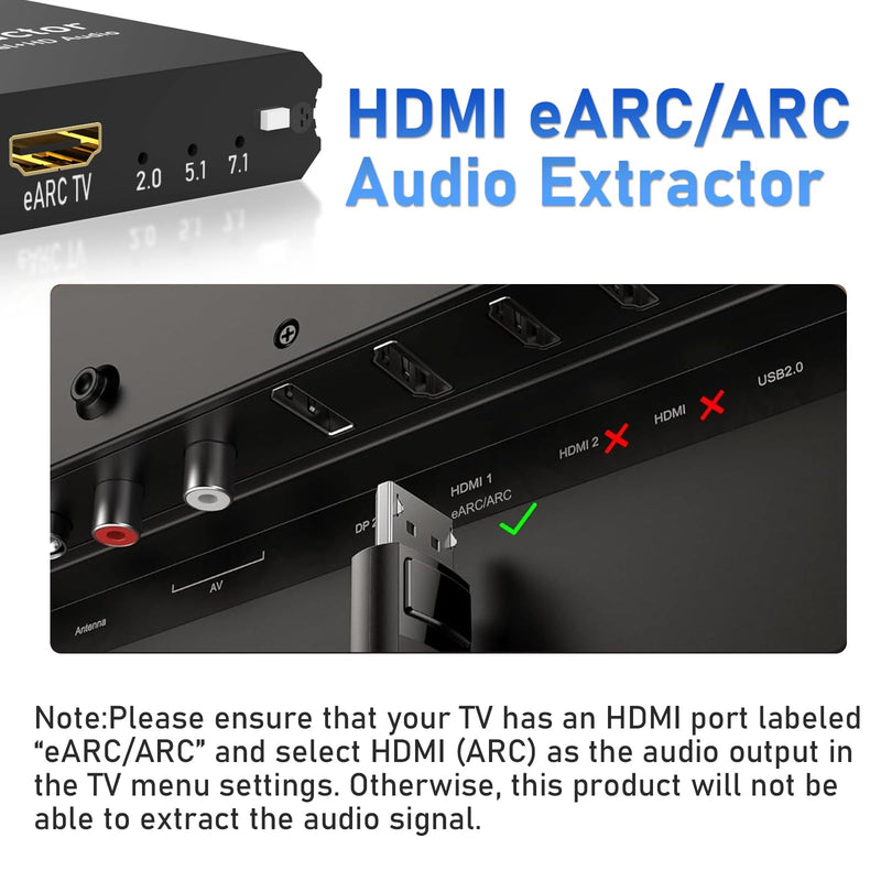 Tendak 192KHz eARC/ARC Audio Extractor, Digital to Analog Audio Converter, HDMI eARC/ARC + Optical to HDMI + Optical + L/R + 3.5MM Stereo for HDTV Soundbar Speaker Amplifier Headphones