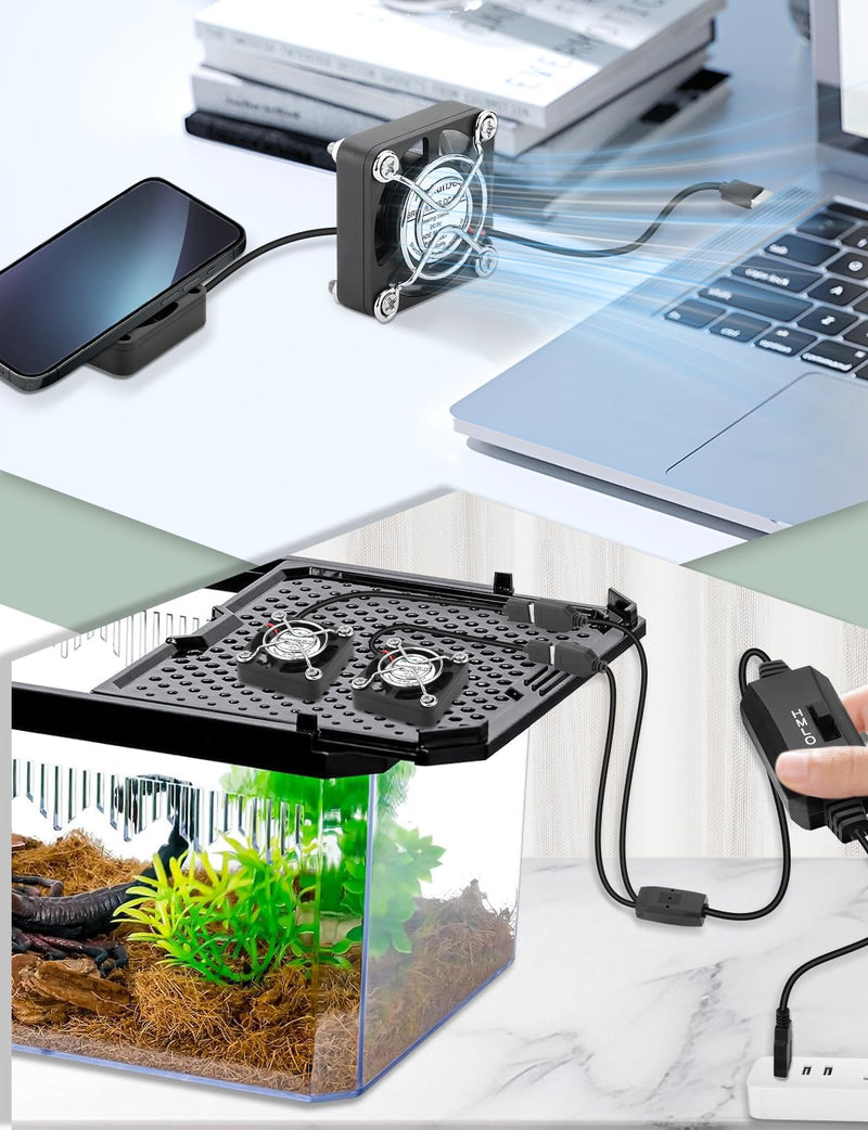 2 Packs USB Fan 40mm x 10mm DC 5V Mini Cooling Brushless Box Fan for Computer Terrarium PlayStation PC Case Xbox Welding Helmet Aquarium Router 40mm x2