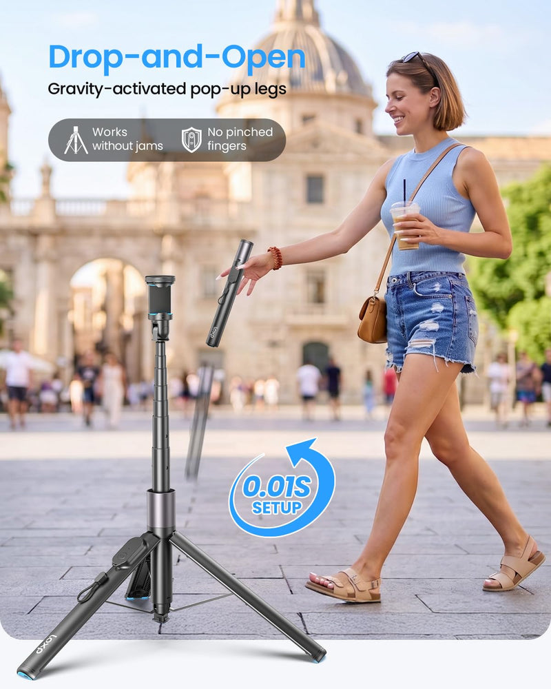 LOXP 67'' Phone Tripod with Remote, 0.01s Auto-Open for Content Creator | Selfie Stick for iPhone/ Android, Portable iPhone Tripod with Cold Shoe/ 1/4" Adapter for Travel, Vlog, Live, Golf, Video Black