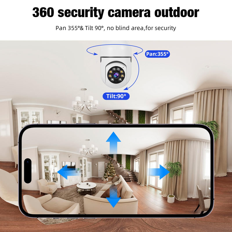 2K Light Bulb Camera Outdoor 2 Packs, 2.4GHz Wi-Fi Wireless Light Bulb Security Camera with 2 Way Talk, Color Night Vision, AI Human Detection, E27 Screw in Light Socke（2P） 1 2P-White