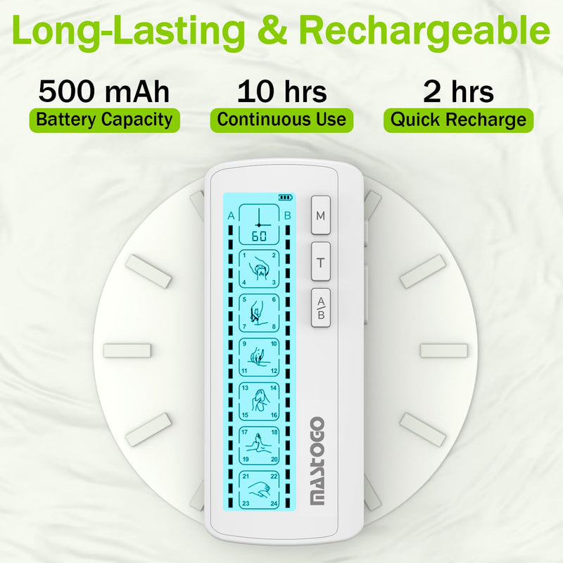 TENS Unit Muscle Stimulator for Pain Relief Therapy, Dual Channel 24 Modes Tens EMS Machine with 8 Pads,Rechargeable Electric Pulse Massager for Back, Neck, Shoulder, Sciatica,Period Cramp White
