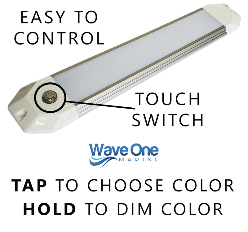 Wave One Marine 12" Dual Color Dimmable Dome Boat Light | 12V Volt RV Aluminum Housing Touch Dimmer Switch | IP67 Waterproof Interior Exterior (White | Red) White | Red