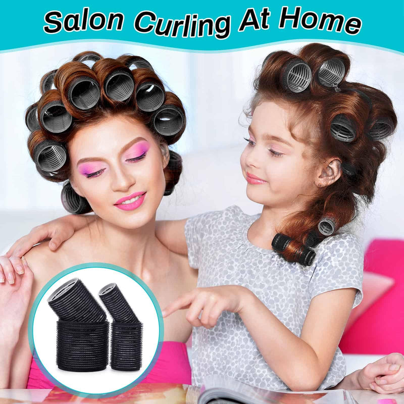 Selizo Hair Curlers 36 Pcs Set with 24Pcs Hair Curlers 4 Sizes and 12 Pcs Hair Clips for Long Medium Short Thick Hair, Black 1 count (Pack of 36)