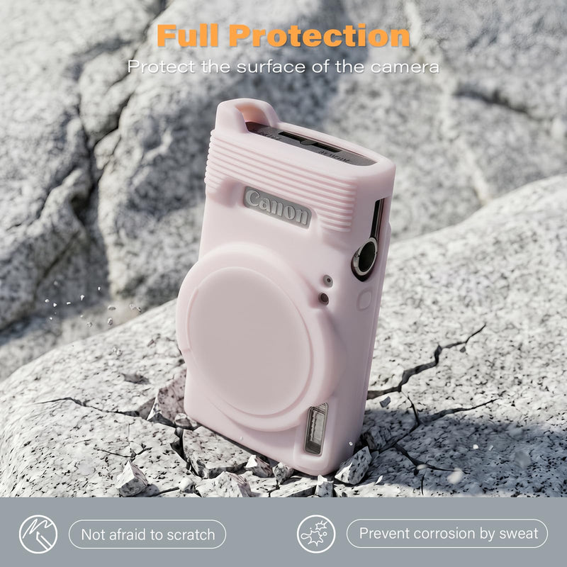 Case for Canon PowerShot ELPH 360 2 Screen Protector, Jelly Pink | Silicone Protective Case, Beaded Wrist, Lens Cover, Anti-Scratch Shockproof, Enhanced Grip, For ELPH 360/IXY 650/IXUS 285