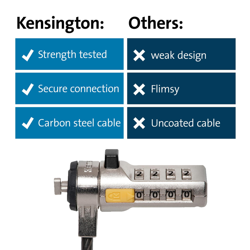 Kensington Combination Cable T-Bar Standard Lock Slot for Laptops, Resettable 4 digit password with 6 Foot Cable, K64673AM Original Cable T-Bar