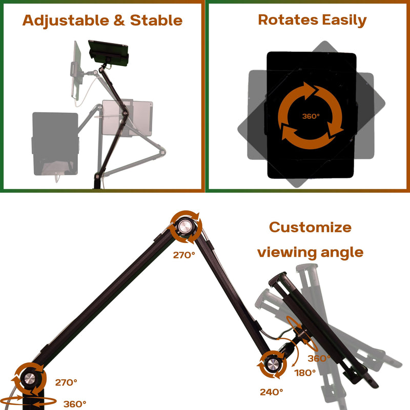 Stand for 16 Inch Portable Monitor - Heavy Duty Aluminum Mount with Infinite Angle Adjustment, Built-in Cable Management - Fits iPad Pro 12.9, Tablets, iPhone (Holds 4.7"-16" Devices) White