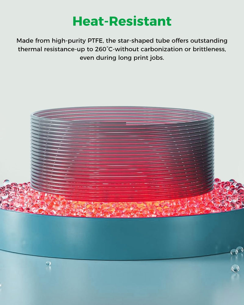 Creality PTFE Teflon Tube 4M, Upgrade Low-Resistance Star-Shaped Inner Channel Design Reduces Resistance by 30%, Support 260°C High Temperatures Printing, Precision Performance in Multicolor Printing