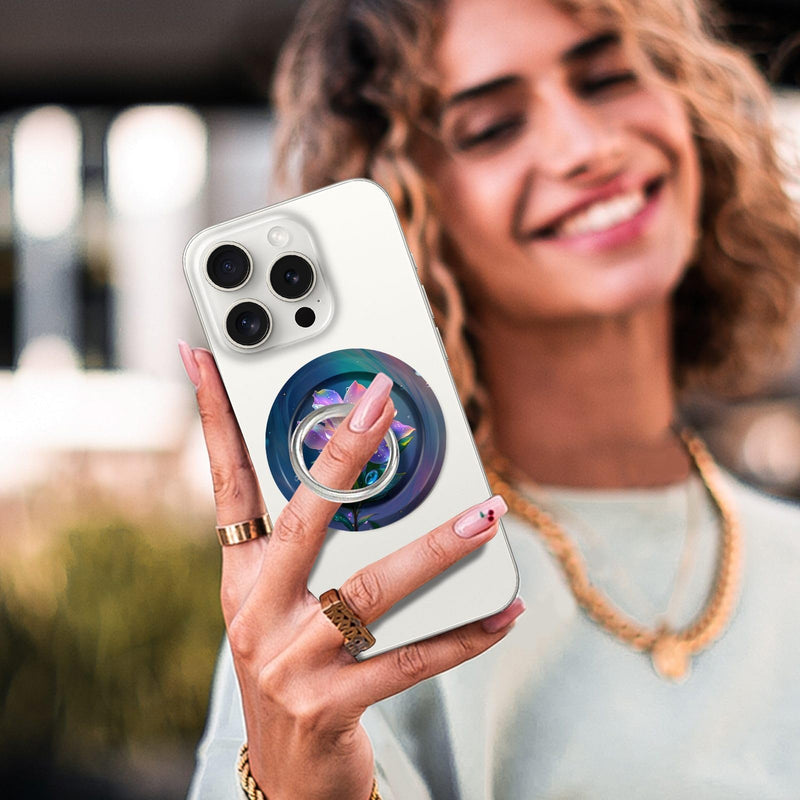 Magnetic Phone Ring Holder for MagSafe,Magnet Cell Phone Grip Pattern Design Stand Finger Ring Kickstand for Smartphone - Purple Pink Flower
