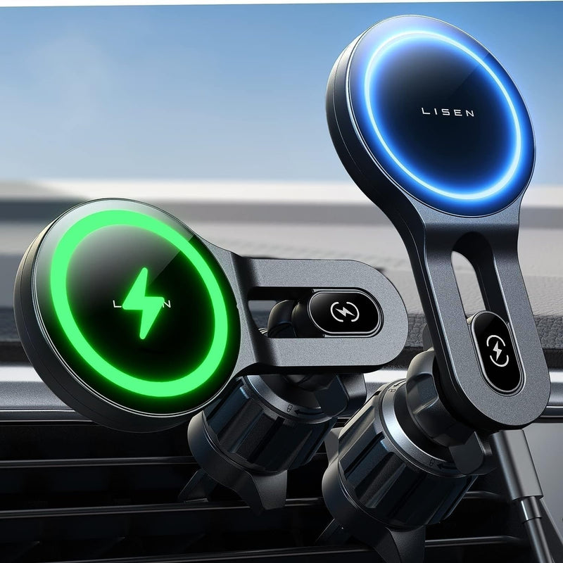 LISEN for iPhone 17 MagSafe Car Mount Charger, [Safer & Faster] Vent Magnetic Wireless Car Charger, Car Vent Phone Mount Charger Fits iPhone 17 Pro Max Air 15 14 13, Samsung with MagSafe Case,Black Black