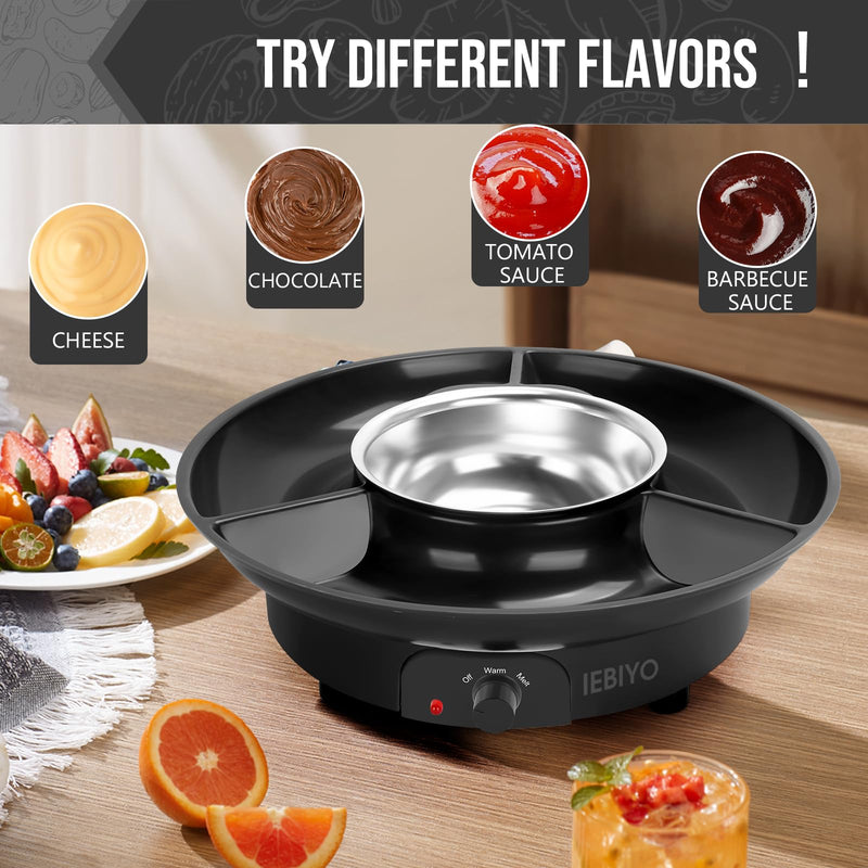 Chocolate Melting Pot Electric Chocolate Fondue Pot Set 3-Section Food Trays with 6pcs Dipping Forks Perfect for Chocolate Cheese Dessert Housewarming Christmas Party Gifts (Black) Black
