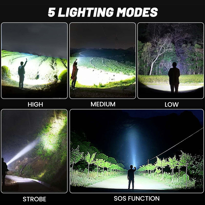Rechargeable Flashlights 90,000 Lumens, Super Bright LED Flashlight High Lumens with USB Cable, 5 Modes Waterproof Flashlight Powerful Flash Light for Home Camping Hiking
