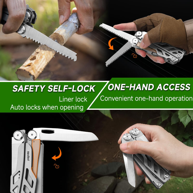 NexTool 14-in-1 Multi-Tool, Stainless Steel Multitool Pliers with 80Cr14Mov Pocket Knife, 2 Safety Locks and Huge Scissors, EDC Multitool Utility Tool for Camping Outdoor Activities (Flagship Max) Full Size Flagship Max