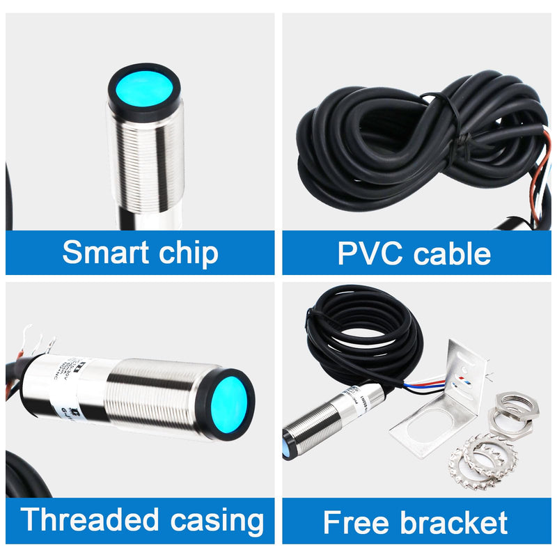 Sensor Laser photoelectric Switch NPN NO + NC Input(10-30VDC), 4 Wires; Detection Distance 8-50cm; HG18-D50N3, 12V; 24V Normally Open and Normally Closed Photoelectric Beam Sensor (NPN, NO+NC)