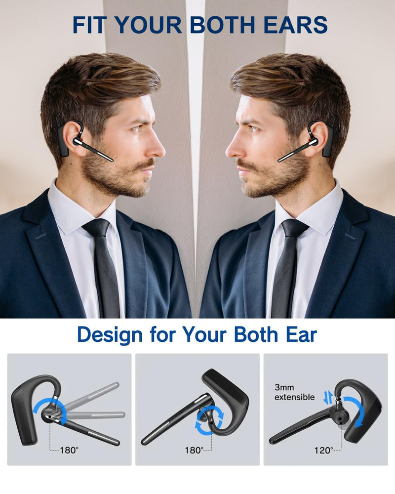 Kendir Bluetooth Headset V5.4, Wireless Bluetooth Earpiece with CVC8.0 Dual Mic Noise Cancelling 110 Hours Talktime for Cell Phone/iPhone and Android Headphones for Trucker/Driver/Business