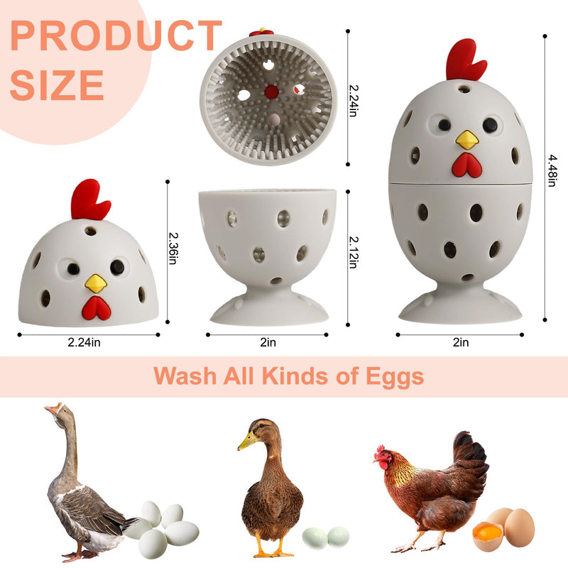 wonlex 4PCS Egg Brush Cleaner Multipurpose Fruit and Vegetable Rotating Scrubber Tool for Fresh Eggs, Reusable Chicken Duck Egg Washer Scrubber (Grey+Yellow) Grey+yellow