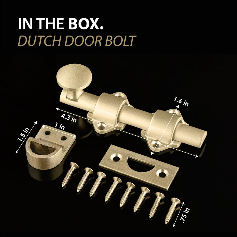 Mega Handles Dutch Door Bolt - 4 Inch Heavy Duty Slide Bolt Latch, Easy to Install Slide Latch for Dutch Doors, Suitable Slide Bolt for Toy Boxes, Cabinets, Pantry Doors and More - Satin Brass 1 Pack