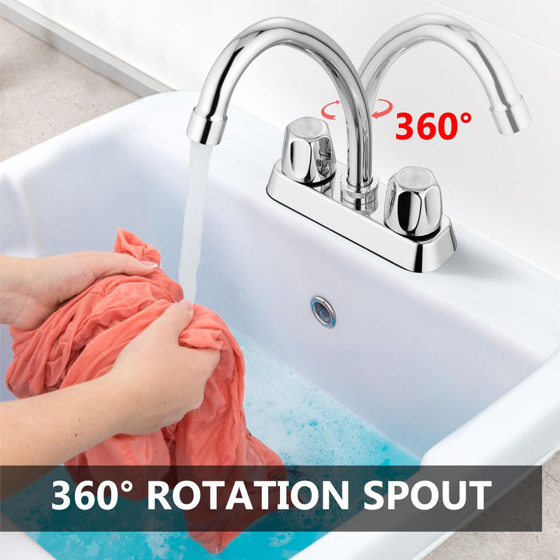 2 Handles Utility Laundry Sink Faucet 4 Inch Centerest Laundry Faucets for Utility Sink with Swivel Spout Polish Chrome