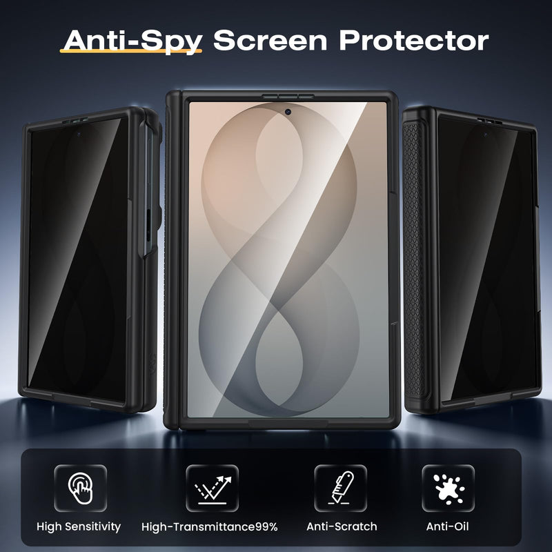 VEGO for Galaxy Z Fold 8 Case with Privacy Screen Protector Anti-Peeping | Hinge Protection[Slide Camera Cover]Military-Grade Shockproof Protective Rugged Stand Case for Samsung Z Fold8 -Black B-Black For Z Fold 8