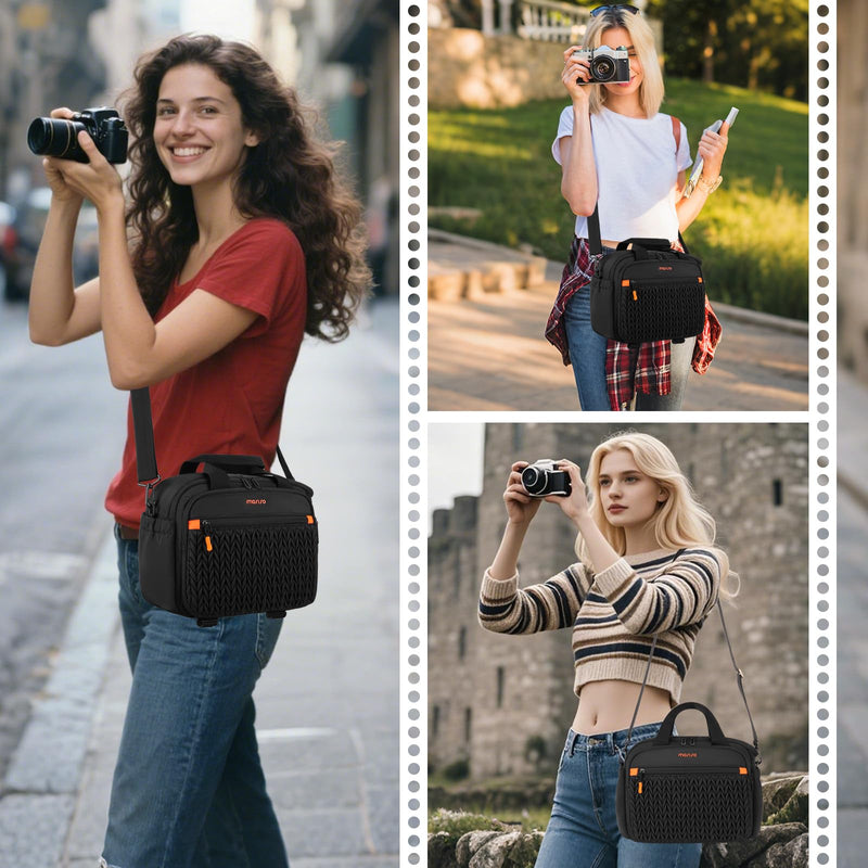 MOSISO Camera Bag, DSLR/SLR/Mirrorless Photography Shoulder Bag, Black | Wheat Ear Quilted Padded Camera Case with Rain Cover & Bottom Tripod Holder Compatible with Canon/Nikon/Sony